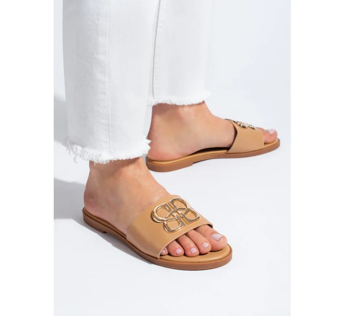 Originální hnědé dámské nazouváky bez podpatku Originální hnědé dámské nazouváky bez podpatku