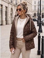 Dámská prošívaná přechodová bunda s kapucí, hnědá, FashionStreet TY5883