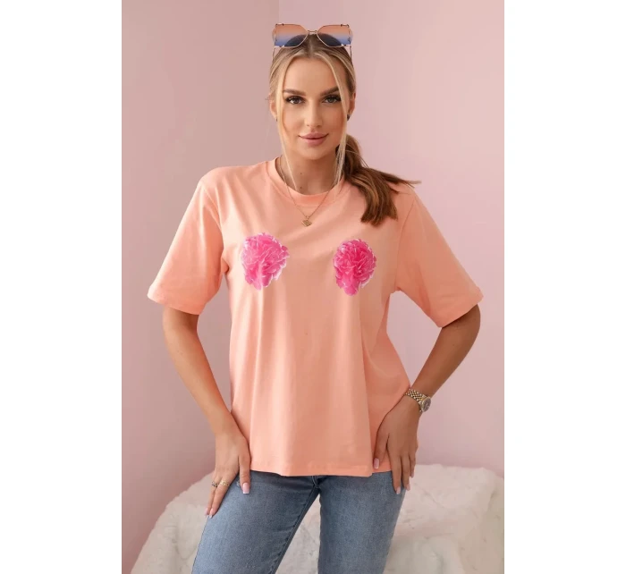 Bavlněná halenka s květinovým potiskem meruňka