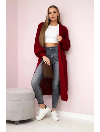 Svetr dlouhý kardigan Burgundsko Svetr dlouhý kardigan Burgundsko