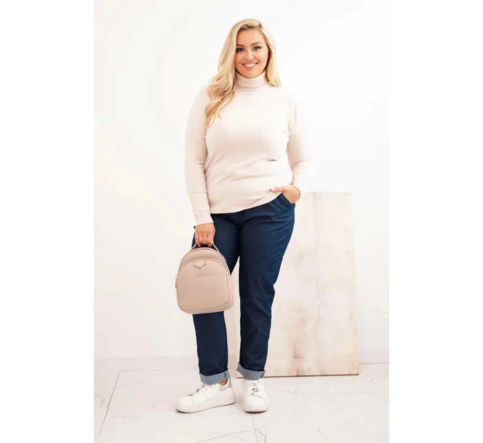 Dámský viskózový svetr Plus Size s klasickým střihem béžový Dámský viskózový svetr Plus Size s klasickým střihem béžový