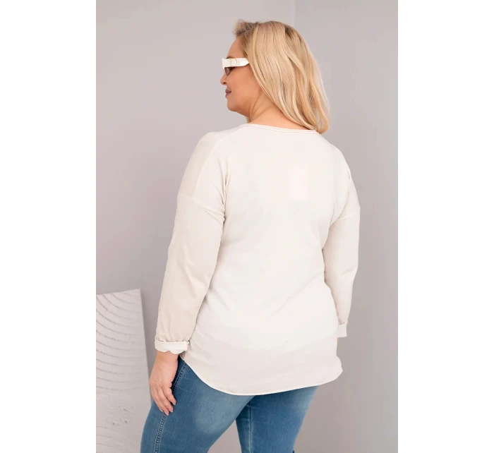 Dámská blůza Plus Size s V výstřihem a delším zadním dílem béžová