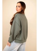 Dámská mikina s výšivkou volného střihu model 21893770 khaki - K-Fashion Dámská mikina s výšivkou volného střihu model 21893770 khaki - K-Fashion