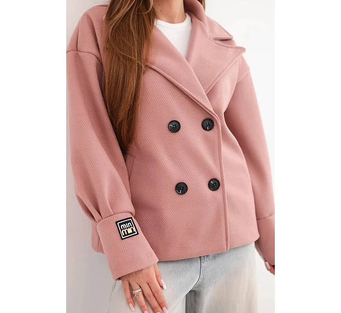 Dámská krátká model 22048851 bunda s límcem tmavě růžová - K-Fashion