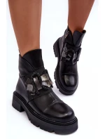 Boty Na Plochém Podpatku A Platformě Sztyblety Černé Linestta