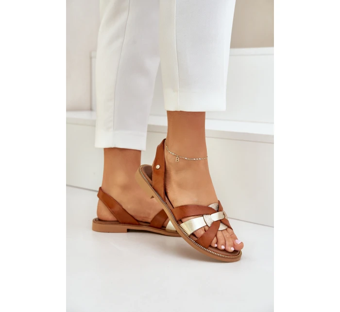 model 21684117 Dámské kožené sandály hnědé - Zazoo