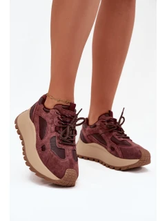 Kožené Sneakersy Na Platformě Dámské Big Star SS274625 HI-POLY SYSTEM Bordové