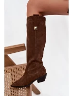 Kožené semišové kozačky zateplené  čokoládové model 21718495 - Zazoo