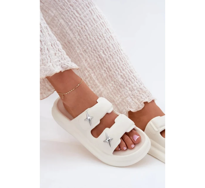 Dámské pěnové pantofle na platformě – ecru