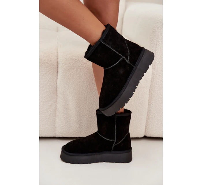 Dámské sněhule Privine z přírodního semiše na platformě – černé