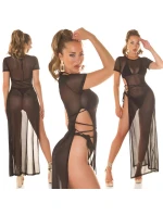 Dámské sexy síťované plážové šaty s XXL rozparkem model 20942324 černé - Koucla