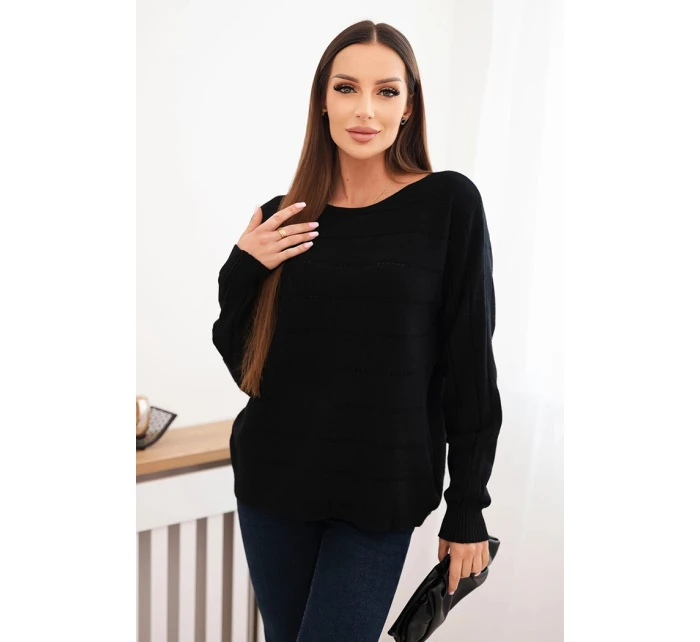 Dámský viskózový svetr s krajkovým vzorem a dlouhým rukávem černý