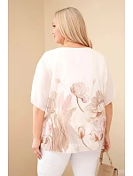 Dámská halenka Plus Size s květinovým potiskem a volným rukávem camelová