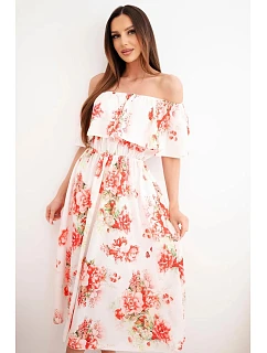Dámské viskózové šaty model 22148028 střihu s květinovým vzorem červená - K-Fashion
