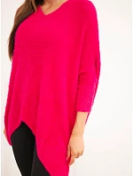 Dámský svetr Plus Size s výstřihem do V fuchsiový