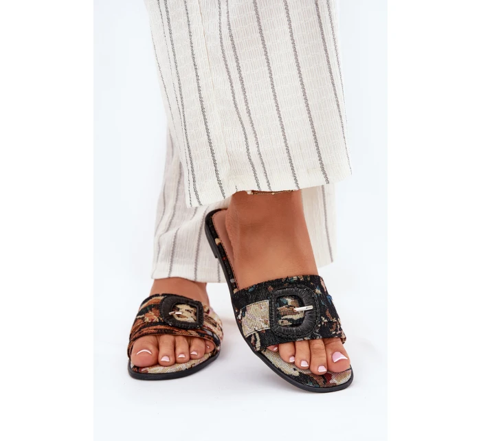 Ploché Dámské Pantofle S Přezkou Černé model 21696492 - Boto Ploché Dámské Pantofle S Přezkou Černé model 21696492 - Boto