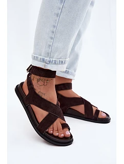 Plochá sandály z přírodního semiše D&A CR61-3049 Čokoládové