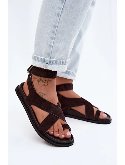 Plochá sandály z přírodního semiše D&A CR61-3049 Čokoládové