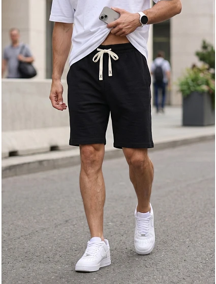 Pánské černé teplákové kraťasy FashionStreet SX2632 Pánské černé teplákové kraťasy FashionStreet SX2632