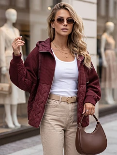 Dámská oversize přechodová bunda s kapucí, bordová, FashionStreet TY5916