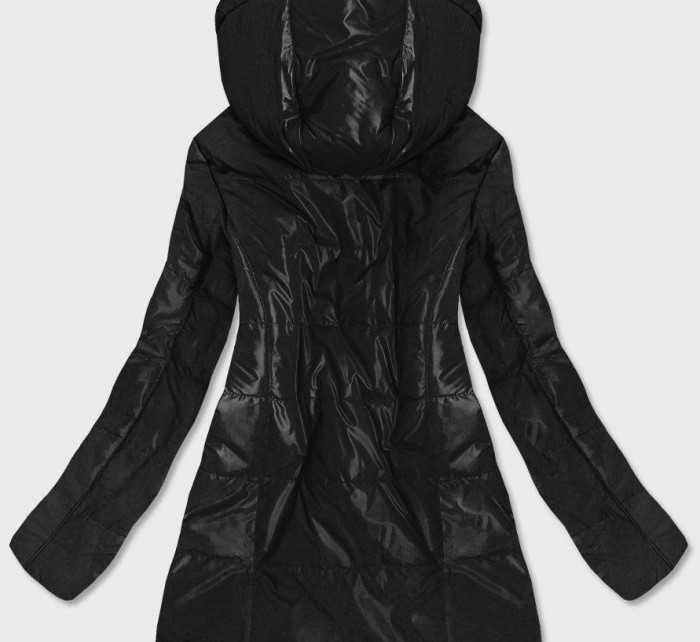 Černá dámská bunda s barevnou kapucí (7722)