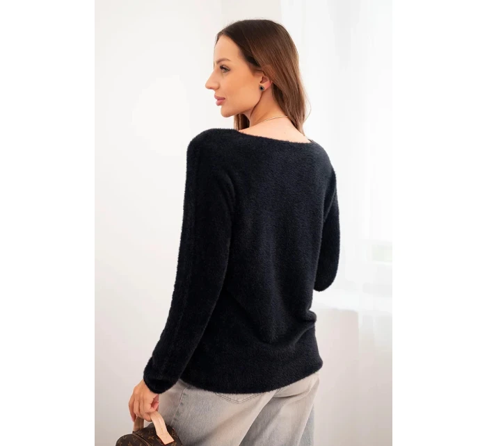 Dámský svetr z měkké pleteniny s V výstřihem černý