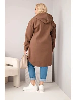 Dámský kabát Plus Size s kapucí zapínaný na knoflíky hnědý Dámský kabát Plus Size s kapucí zapínaný na knoflíky hnědý