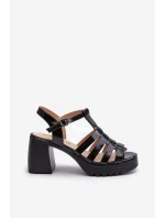 Lakované Kožené Dámské Sandály Na Podpatku Černé model 21658267 - VINCEZA