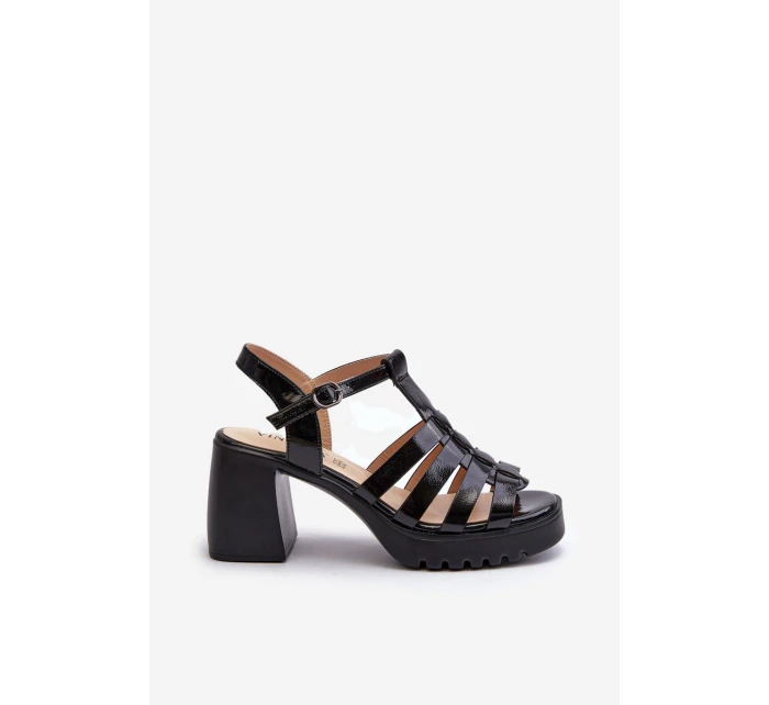 Lakované Kožené Dámské Sandály Na Podpatku Černé model 21658267 - VINCEZA