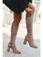 Dámské kozačky s na sloupkovém podpatku béžové model 21709502 - Boto