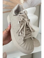 Ozdobené dámské tenisky béžové model 21834860 - Boto Ozdobené dámské tenisky béžové model 21834860 - Boto