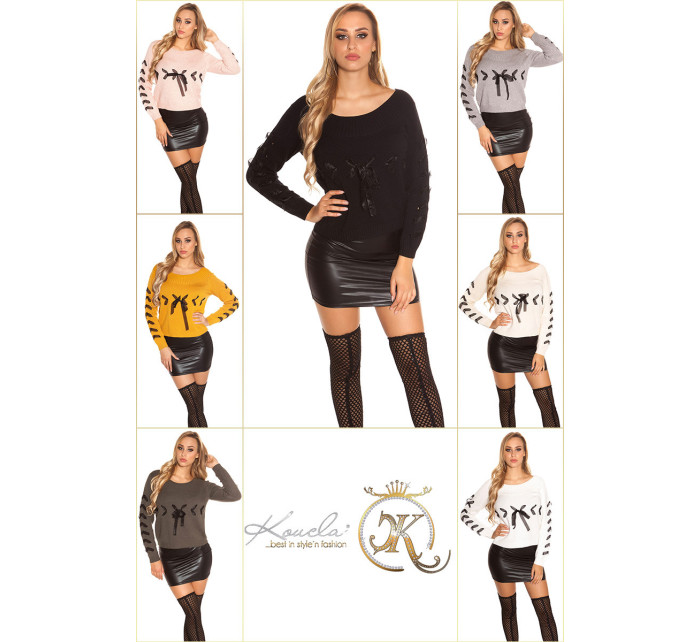 Trendy KouCla knit sweater with lacing