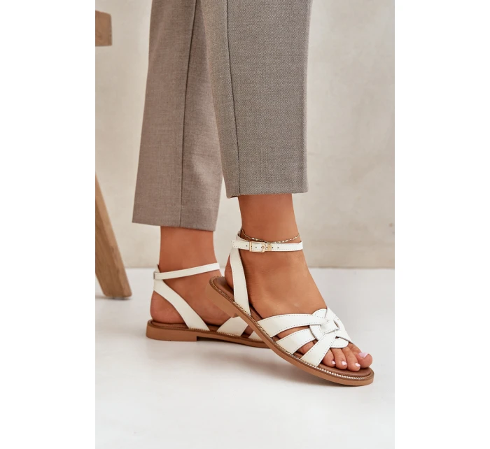 Kožené Dámské Sandály Na Plochém Podpatku Zazoo model 21682231 Ecru - Boto