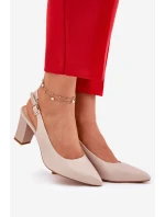 Pohodlné lodičky na podpatku model 21692903 Béžové - SERGIO LEONE