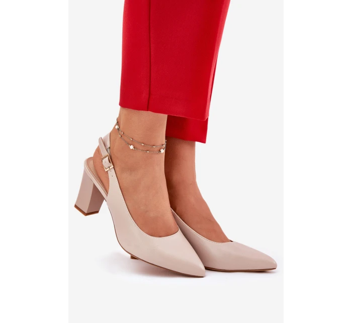 Pohodlné lodičky na podpatku model 21692903 Béžové - SERGIO LEONE