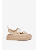 Dámské sandály na platformě se suchým zipem béžové model 21696233 - Boto Dámské sandály na platformě se suchým zipem béžové model 21696233 - Boto
