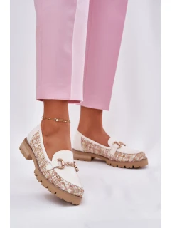 Dámské Kožené Mokasíny Se Zlatým Detailem Světle Béžové Laura Messi 2938