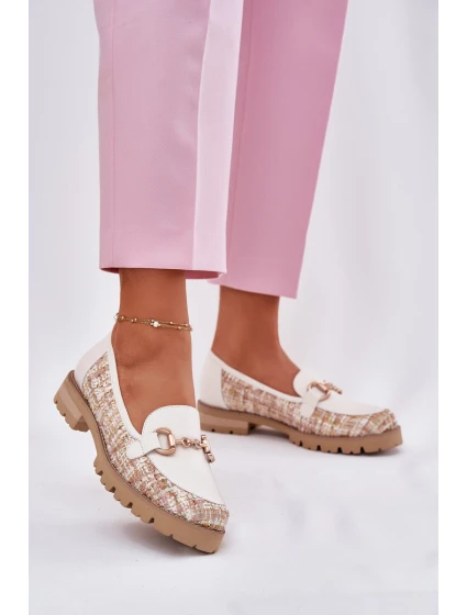 Dámské Kožené Mokasíny Se Zlatým Světle Béžové model 21697365 - Laura Messi