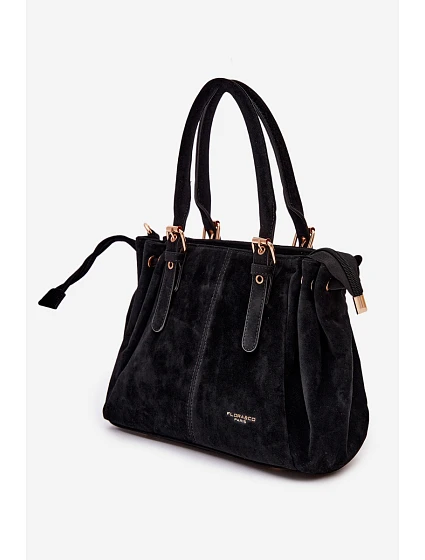 Kožená kabelka z ekologického semiše černá model 22111516 - Flora&Co