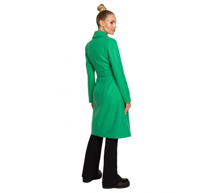 M708 Fleecový kabát s páskem a kapsami - zelený