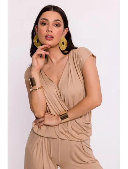 B288 Viskózový zavinovací top s výstřihem do V - cappuccino B288 Viskózový zavinovací top s výstřihem do V - cappuccino