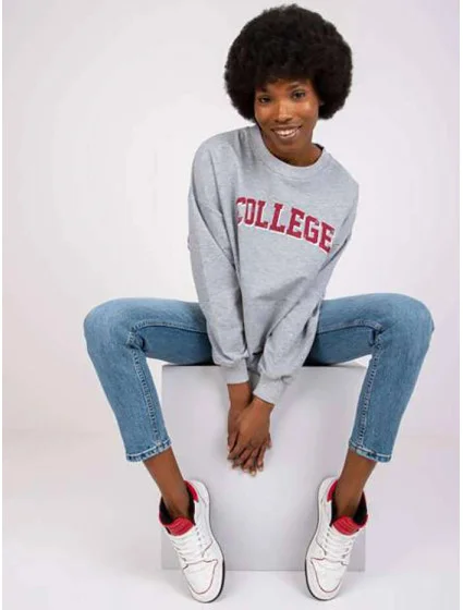 Šedá melanžová dámská oversize mikina College model 19584505 - Factory Price