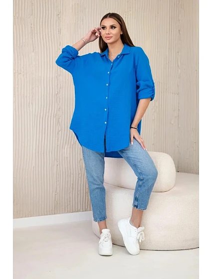 Bavlněná mušelínová košile oversize tyrkys Bavlněná mušelínová košile oversize tyrkys