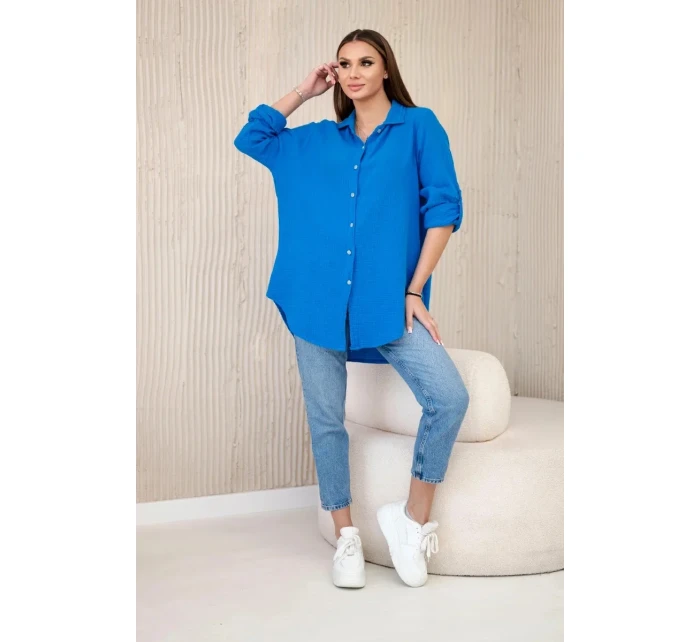 Bavlněná mušelínová košile oversize tyrkys