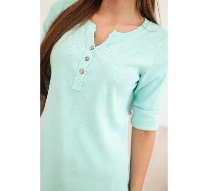 Dámská bavlněná blůza s dlouhým rukávem a knoflíky u výstřihu mátová