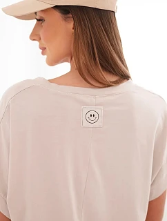 Dámská bavlněná halenka s výstřihem do V a krátkým rukávem béžová