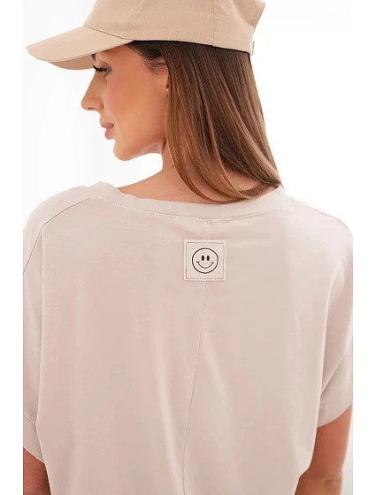 Dámská bavlněná halenka s výstřihem do V a krátkým rukávem béžová