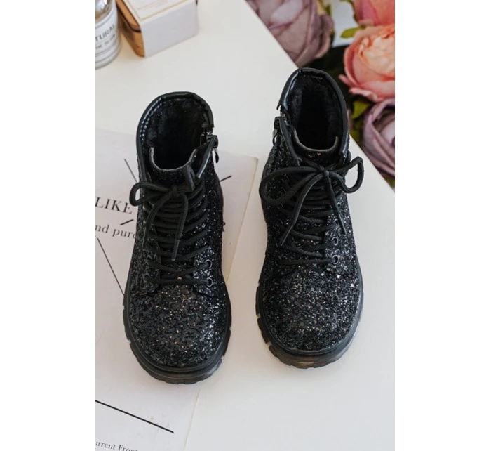 Dětské Brokatové Botky Oceněné Se Zipem Černé Saussa Dětské Brokatové Botky Oceněné Se Zipem Černé Saussa