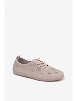 Kožené Ažurové Dámské Polobotky model 22101360 Béžové - S.Barski Kožené Ažurové Dámské Polobotky model 22101360 Béžové - S.Barski