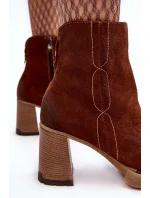 Semišové dámské kozačky na vysokém podpatku Hnědá Lemar Remilda